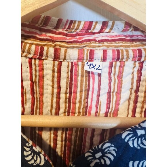 Kantha Blue Indigo Printed Cotton Jacket Size XL Reversible Handmade India Boho - Picture 5 of 6